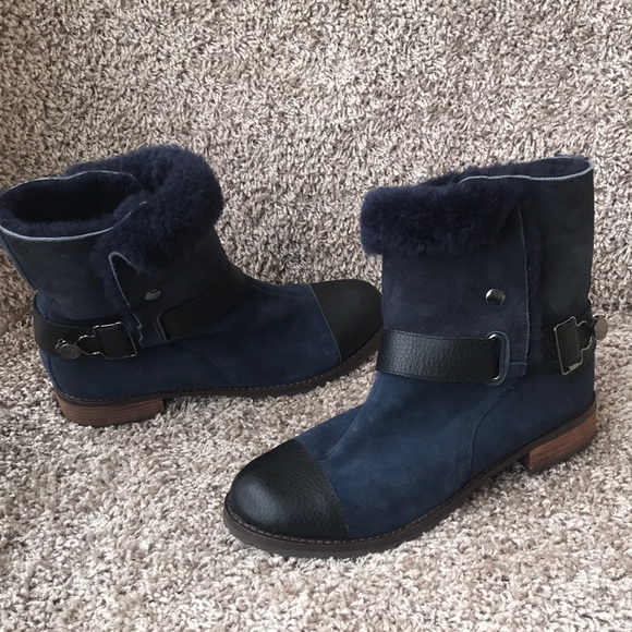 Matt Bernson Women’s Navy Blue Tundra Shearling Lined Moto Mid Boot size 8.5 - Picture 14 of 16